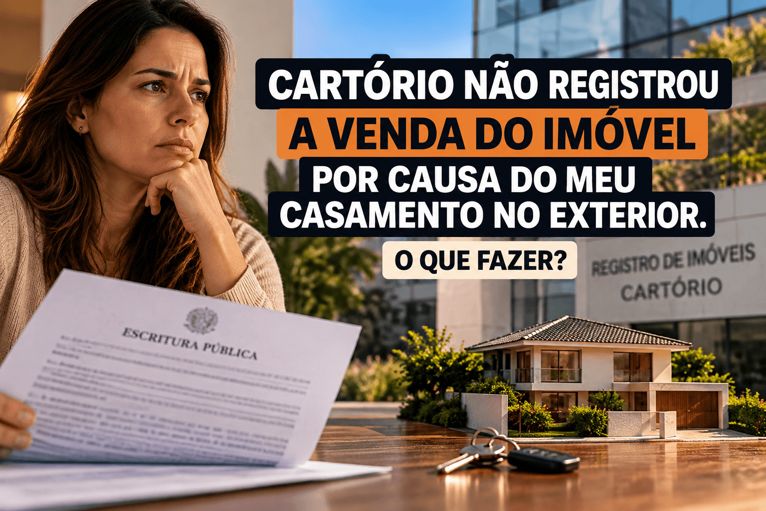 Venda de imóvel no Brasil com registro impedido por pendência relacionada a casamento realizado no exterior e regime de bens.